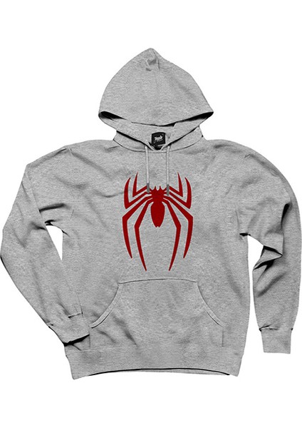 Spiderman Logo Gri Kapşonlu Sweatshirt Hoodie