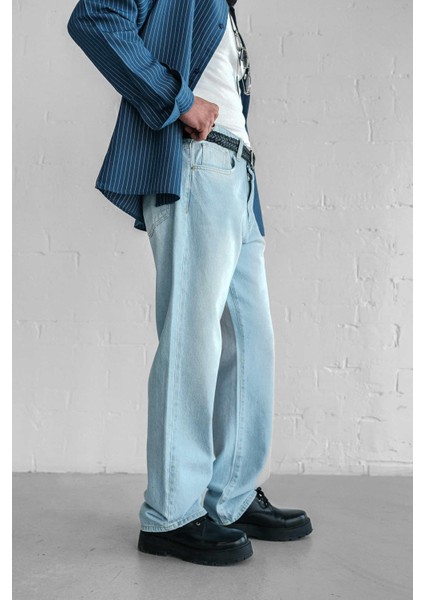 Erkek Baggy Fit Jean Açık Mavi