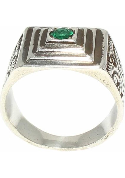 925 Ayar Gümüş Yeşil Zirkon Taşlı Piramit Yüzük fiyatları