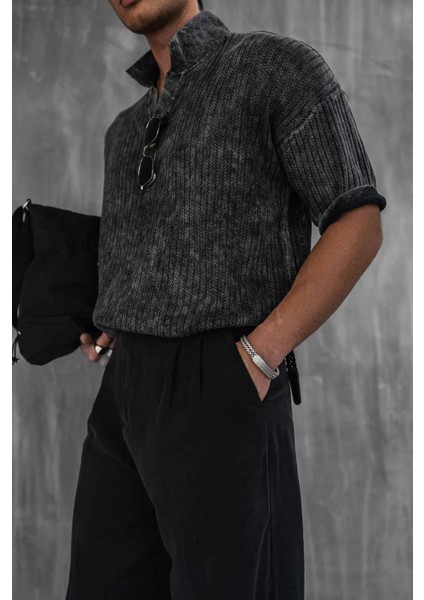 Erkek Polo Yaka Regular Fit Triko T-Shirt Siyah modelleri