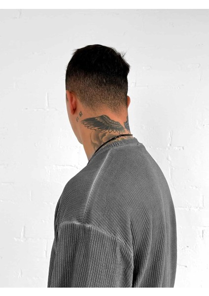 Erkek Yıkamalı Fitilli Oversize T-Shirt Siyah indirimleri