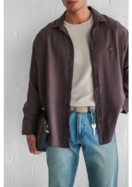 Erkek Uzun Kollu Rahat Kesim Oversize Ince Gömlek Kahverengi fiyatları