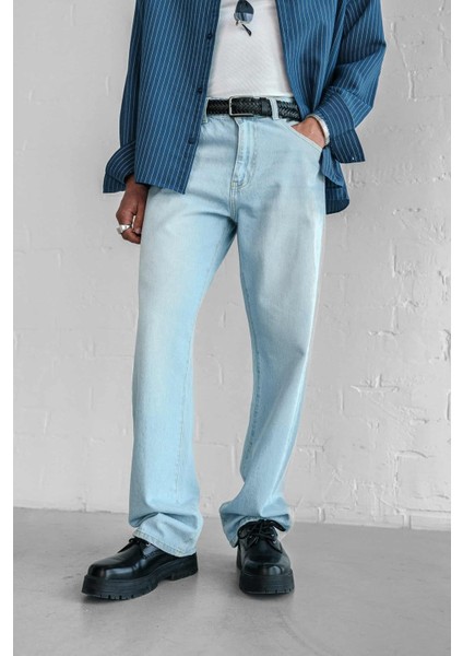 Erkek Baggy Fit Jean Açık Mavi