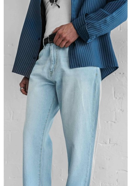 Erkek Baggy Fit Jean Açık Mavi fırsatları