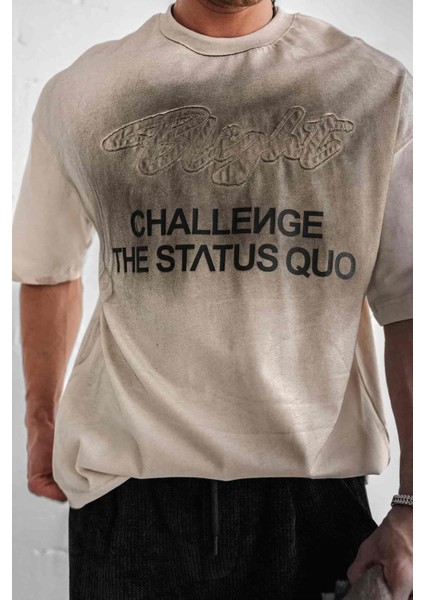 Erkek Oversize Baskılı Yıkamalı T-Shirt Taş Rengi fiyatları