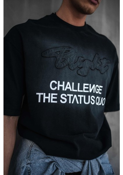 Erkek Oversize Baskılı Yıkamalı T-Shirt Siyah modelleri
