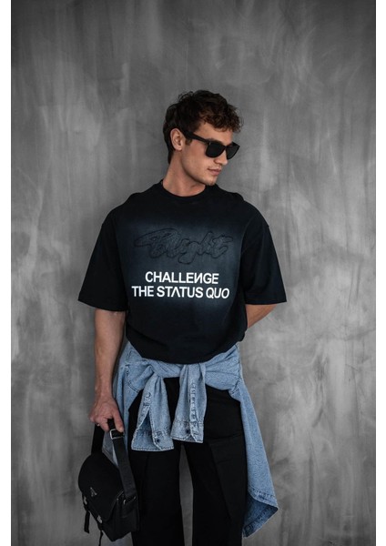 Erkek Oversize Baskılı Yıkamalı T-Shirt Siyah fırsatları