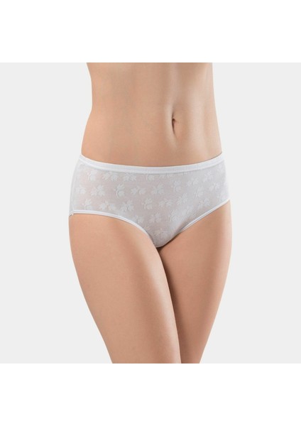 Kadın Jakarlı Pamuklu Bikini Külot 283/BEYAZ