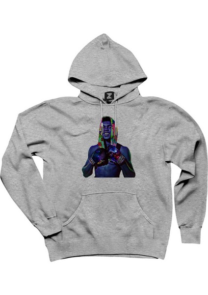 Muhammed Ali Color Gri Kapşonlu Sweatshirt Hoodie