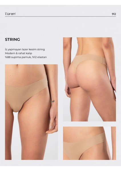 Kadın Lazer Kesim Pamuklu String Külot 912/VIZON