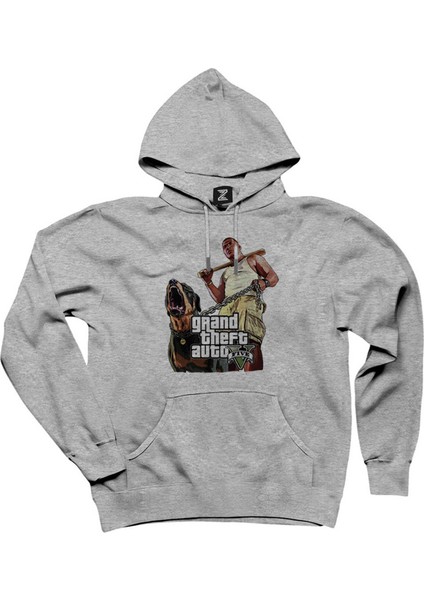 Grand Theft Auto Five Dog And Man Gri Kapşonlu Sweatshirt Hoodie