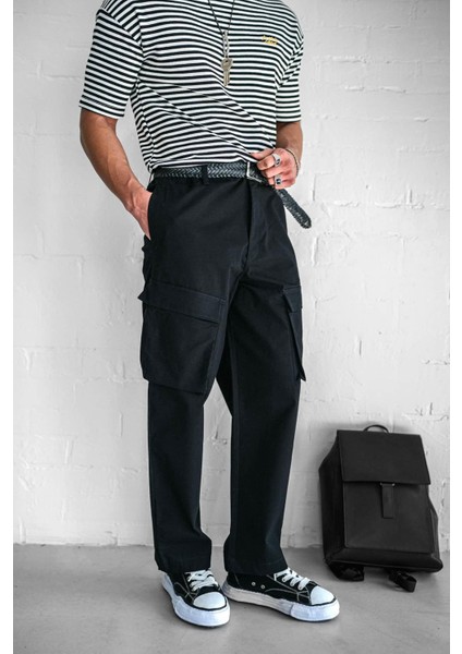 Erkek Kargo Cepli Esnek Baggy Pantolon Siyah modelleri