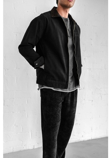 Erkek Kontrast Yakalı Regular Fit Denim Ceket Siyah fiyatları