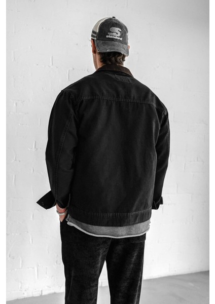 Erkek Kontrast Yakalı Regular Fit Denim Ceket Siyah fırsatları