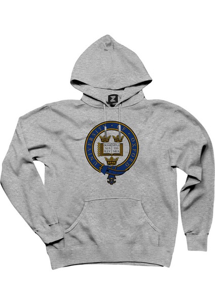 University Of Oxford Logo Gri Kapşonlu Sweatshirt Hoodie