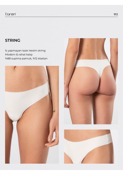 Kadın Lazer Kesim Pamuklu String Külot 912/EKRU