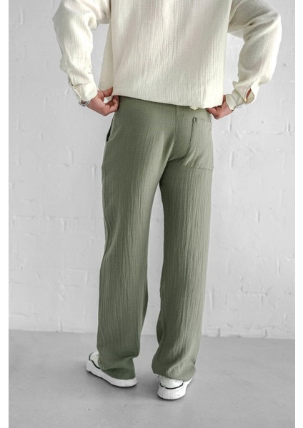 Erkek Rahat Kesim Baggy Fit Müslin Pantolon Açık Yeşil indirimleri