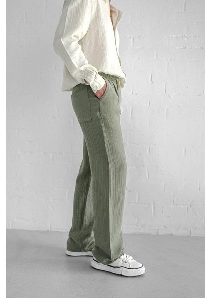 Erkek Rahat Kesim Baggy Fit Müslin Pantolon Açık Yeşil fırsatları