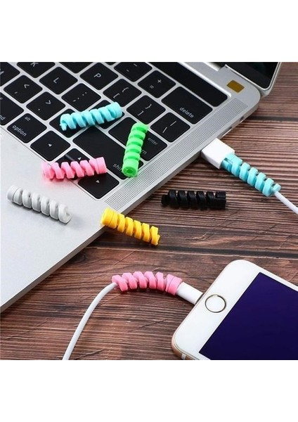 ® 4lü Apple, Android Şaj Kablosu Koruyucu Silikon Spiral Yay Aparat