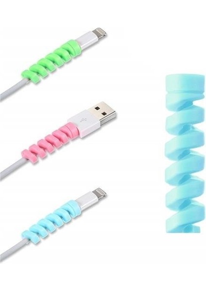 ® 4lü Apple, Android Şaj Kablosu Koruyucu Silikon Spiral Yay Aparat