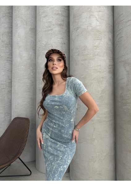 Açık Mavi Kısa Kol Elbise