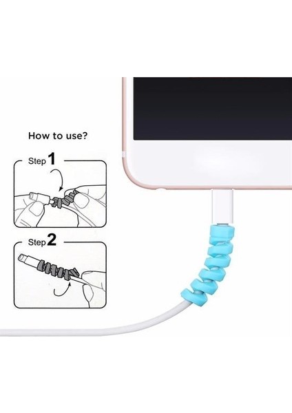 ® 4lü Apple, Android Şaj Kablosu Koruyucu Silikon Spiral Yay Aparat