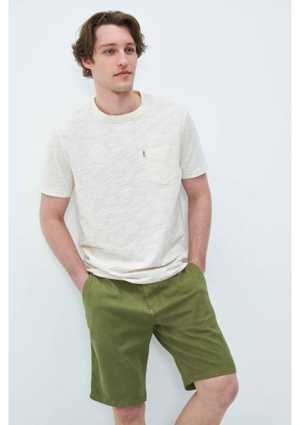 Caleb Kemik Rengi Bisiklet Yaka Cepli Standard Fit Erkek Tshirt fırsatları