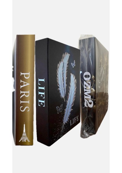 Kitap Kutusu - Paris & Life & Ozm2 Dekorlu - 3 Adet