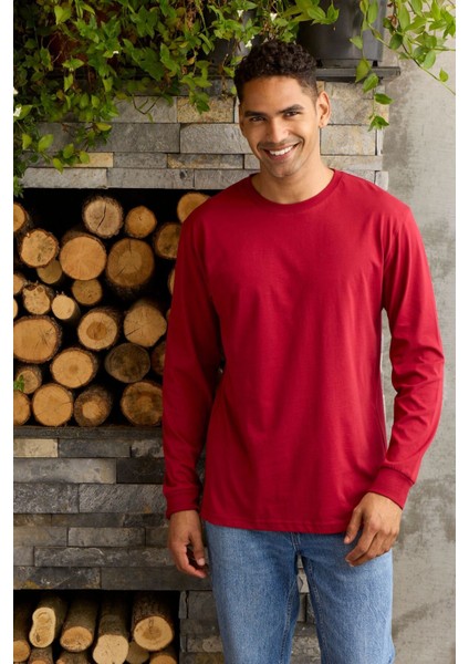 Bisklet O Yaka Erkek Uzun Kollu Tişört Pamuklu Sweatshirt
