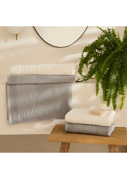 Line Soft Pamuk 4 Parça Hamam Seti Ekru-Gri
