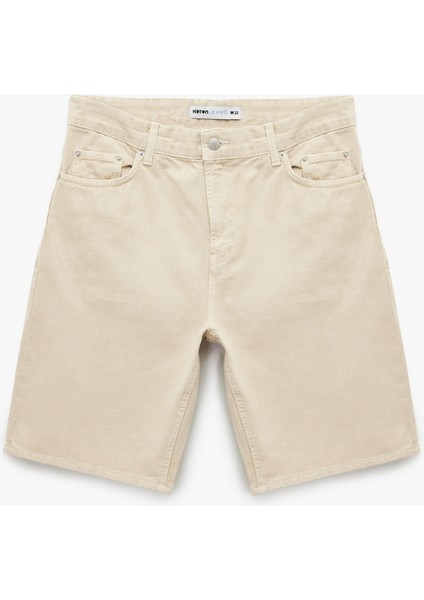Normal Bel Pamuklu Cep Detaylı Bermuda Loose Fit Jean Şort