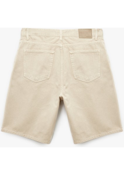 Normal Bel Pamuklu Cep Detaylı Bermuda Loose Fit Jean Şort