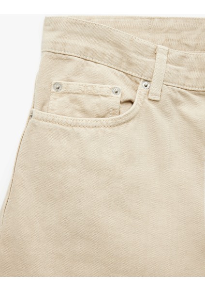 Normal Bel Pamuklu Cep Detaylı Bermuda Loose Fit Jean Şort