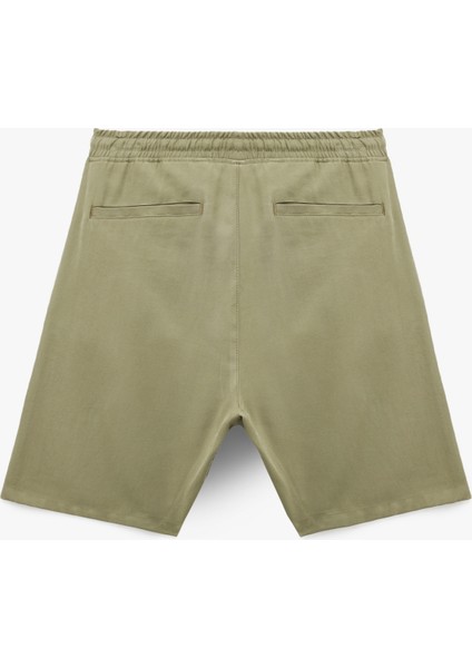 Viskon Cep Detaylı Beli Bağcıklı Bermuda Chino Şort