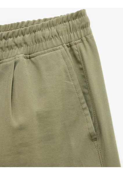 Viskon Cep Detaylı Beli Bağcıklı Bermuda Chino Şort