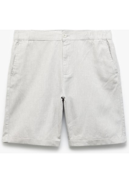 Düğmeli Bermuda Cepli Katlamalı Paça Keten Pamuk Karışımlı Chino Şort