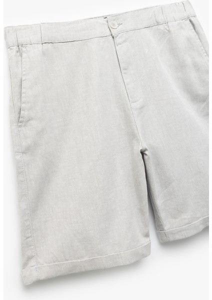 Düğmeli Bermuda Cepli Katlamalı Paça Keten Pamuk Karışımlı Chino Şort modelleri