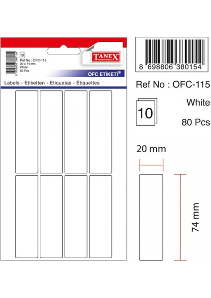 Nokta Etiket 20X74MM Beyaz 80 Etiket