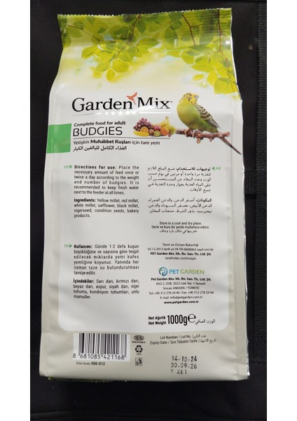 Gardenmix Platin Meyveli Muhabbet Kuş Yemi 1Kg