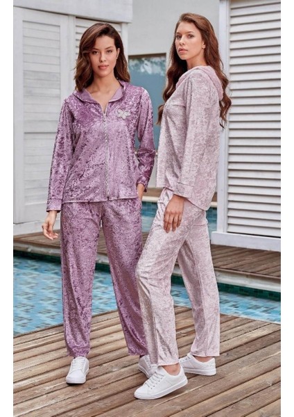 Jar Pierre 227 Kadife Pudra Kadın Eşofman Takımı