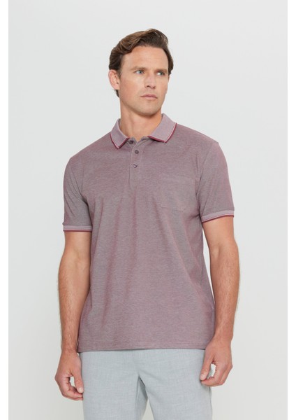 AC&Co / Altınyıldız Classics Erkek Çekmeyen Pamuklu Kumaş Regular Fit Rahat Kesim Bordo Kıvrılmaz Polo Yaka Cepli Tişört