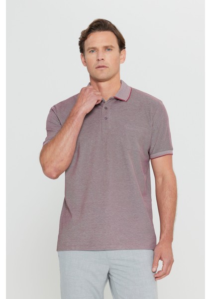 AC&Co / Altınyıldız Classics Erkek Çekmeyen Pamuklu Kumaş Regular Fit Rahat Kesim Bordo Kıvrılmaz Polo Yaka Cepli Tişört
