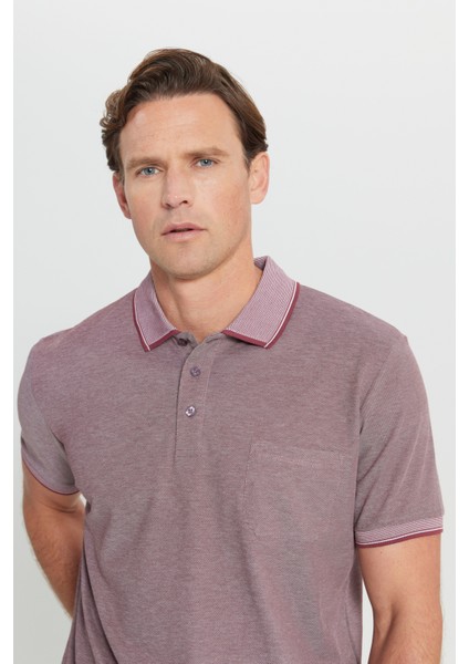 AC&Co / Altınyıldız Classics Erkek Çekmeyen Pamuklu Kumaş Regular Fit Rahat Kesim Bordo Kıvrılmaz Polo Yaka Cepli Tişört