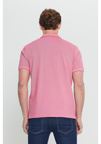 AC&Co / Altınyıldız Classics Erkek Çekmeyen Pamuklu Kumaş Slim Fit Dar Kesim Fuşya-Beyaz Kıvrılmaz Polo Yaka Tişört