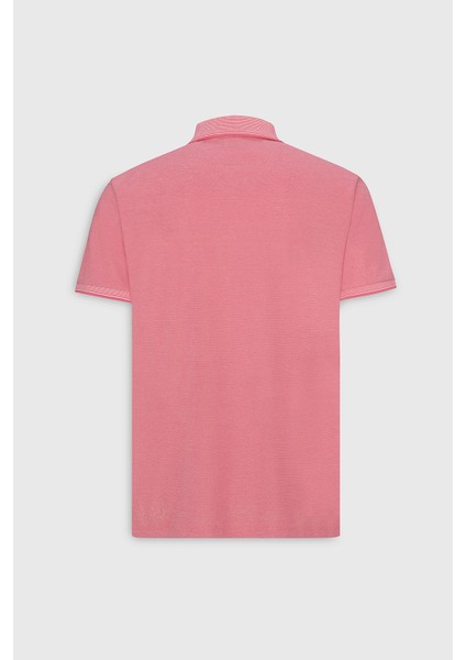AC&Co / Altınyıldız Classics Erkek Çekmeyen Pamuklu Kumaş Slim Fit Dar Kesim Fuşya-Beyaz Kıvrılmaz Polo Yaka Tişört indirimleri