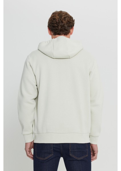 Erkek Bej Standart Fit Normal Kesim Içi Polarlı 3 Iplik Kapüşonlu Fermuarlı Sweatshirt Ceket