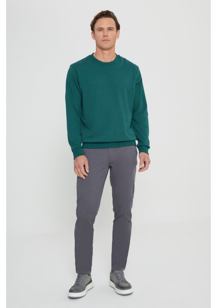 Erkek Koyu Yeşil Standart Fit Normal Kesim Bisiklet Yaka 3 Iplik Pamuklu Sweatshirt fiyatları