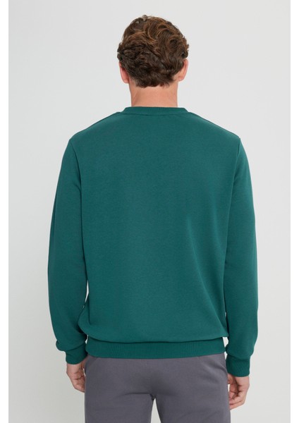 Erkek Koyu Yeşil Standart Fit Normal Kesim Bisiklet Yaka 3 Iplik Pamuklu Sweatshirt indirimleri