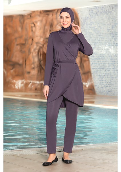 3'lü Pareolu Tesettür Mayo Kadınlar İçin Su İtici Özellikte 1252-05 Lacivert