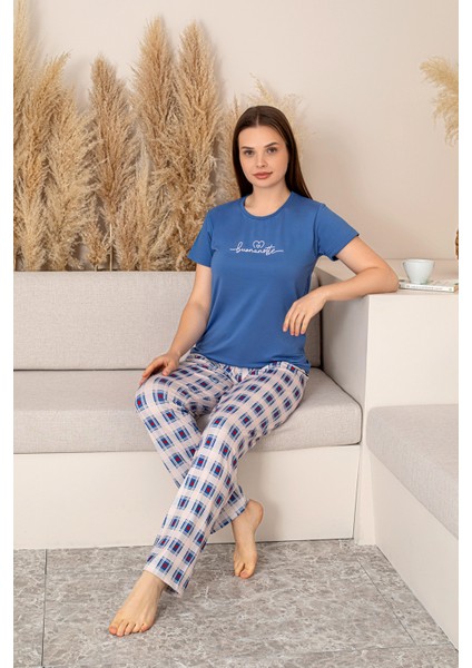 Slim Fit Desenli Kısa Kol Mevsimlik Kadın Pijama Takımı